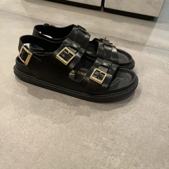 Birkenstock / Cannes Black Leather Sandals Size W 39 uS 8 Narrow NEW No Box - Picture 7 of 10